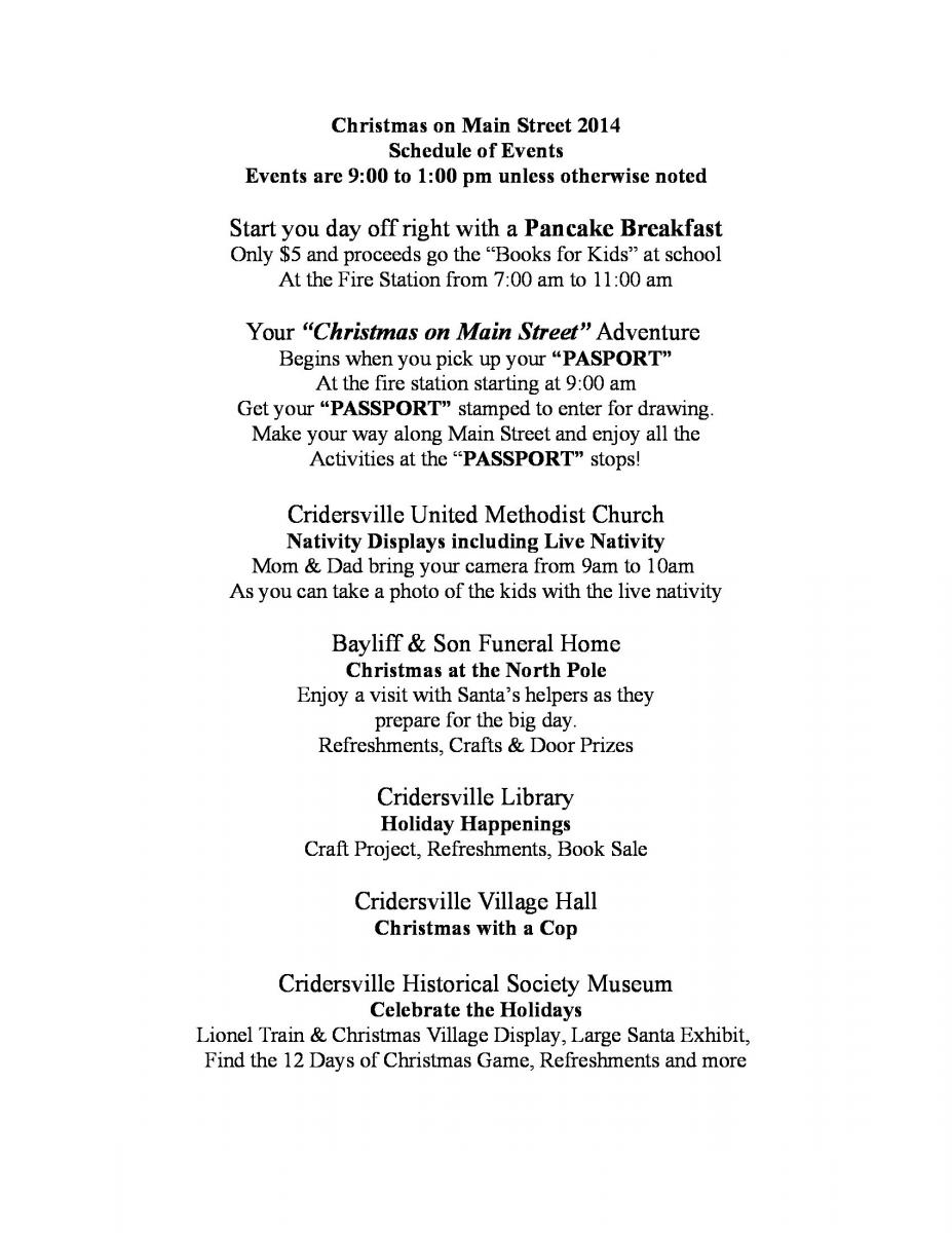 Christmas On Main Street Schedule of Events